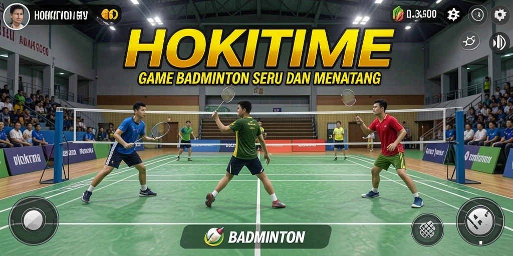 Tampilan antarmuka HOKITIME dengan fungsi permainan Badminton yang menarik.