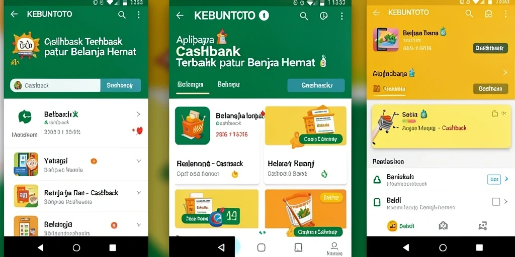 Antarmuka aplikasi KEBUNTOTO menampilkan berbagai penawaran cashback menarik.