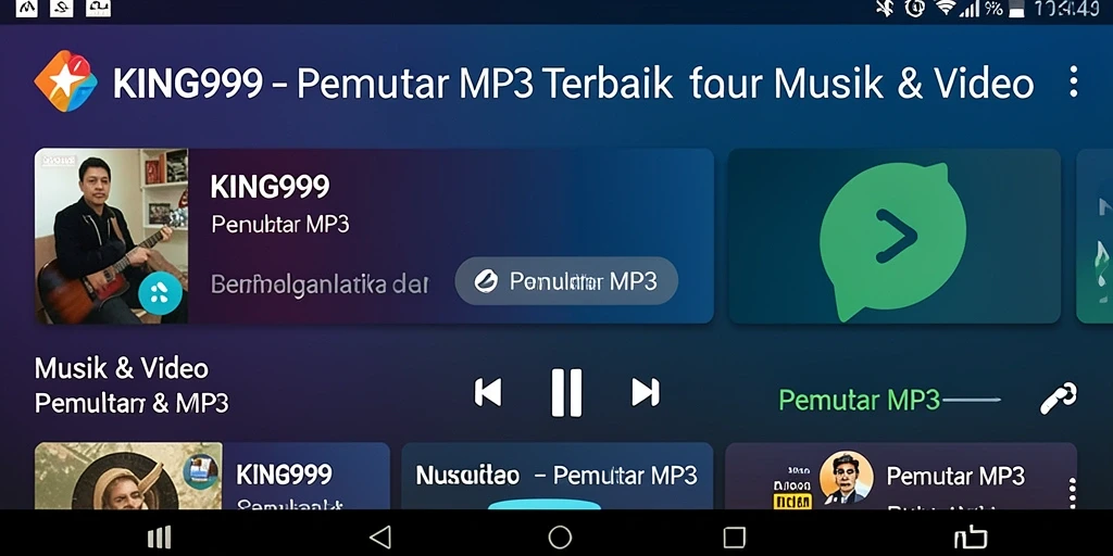 Screenshot utama KING999 menampilkan antarmuka Pemutar MP3 yang menarik.