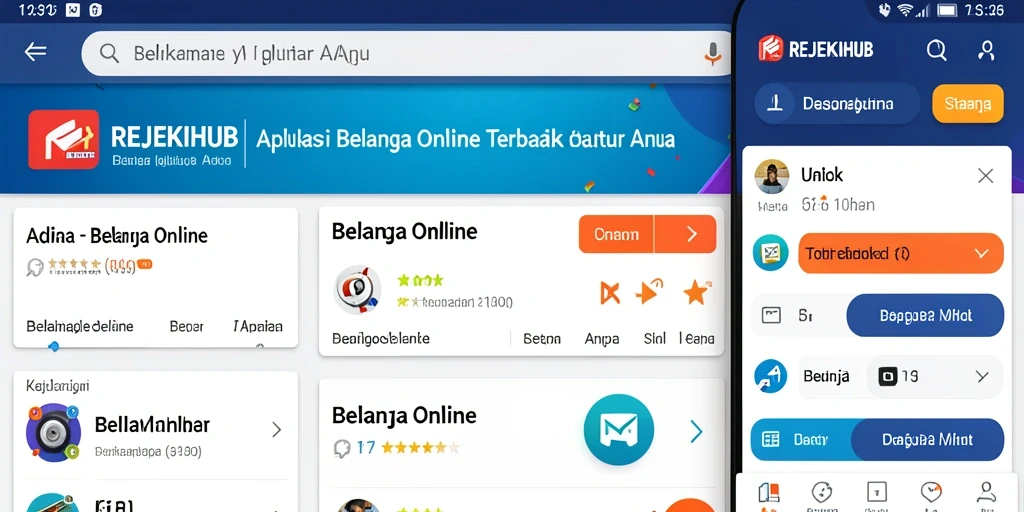 Tampilan antarmuka utama aplikasi REJEKIHUB untuk belanja online.